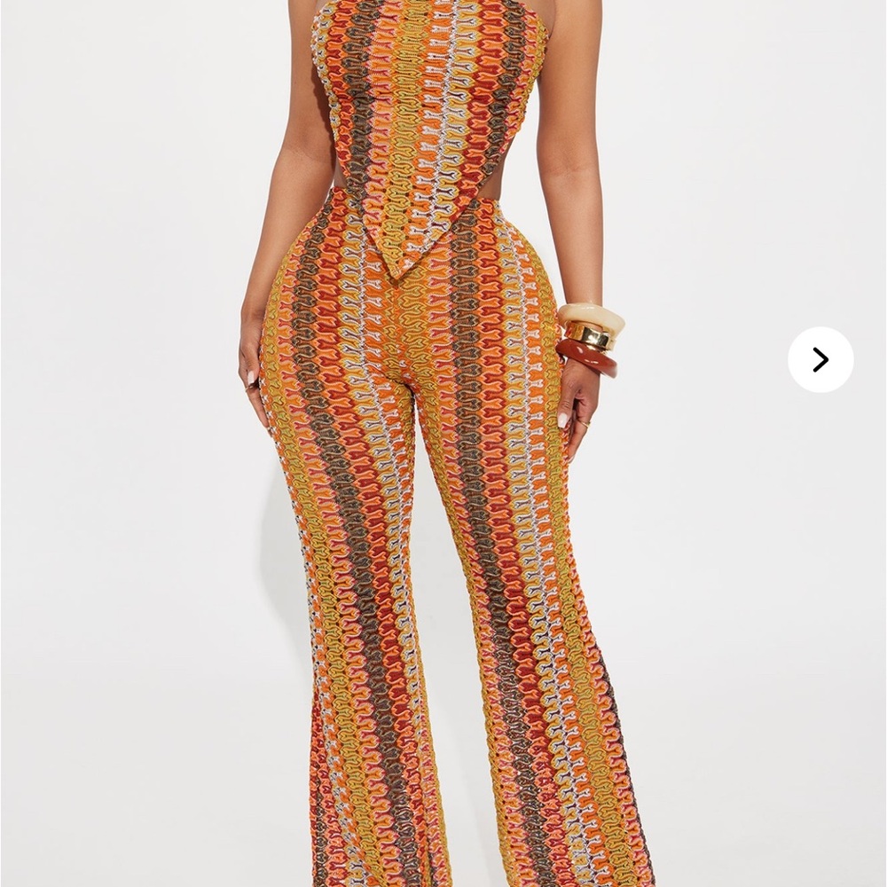 Fashion Nova Vibrant Orange and Yellow Jumpsuit